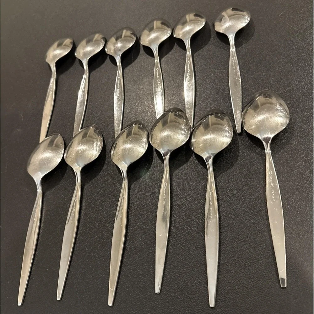 Oneida Community Venetia Stainless Steel Soup Spoon Spoons Set Of 12 MCM Vintage